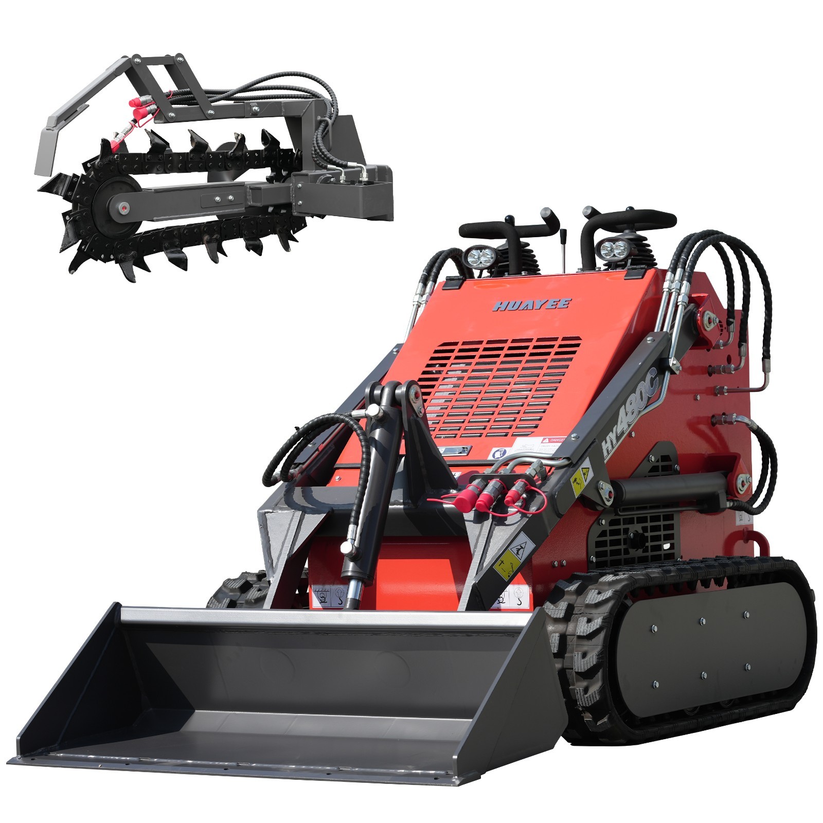 HY480C+ Trencher FREE SHIP Mini Skid Steer Loader 23HP EPA Engine 3-pump 3-valve