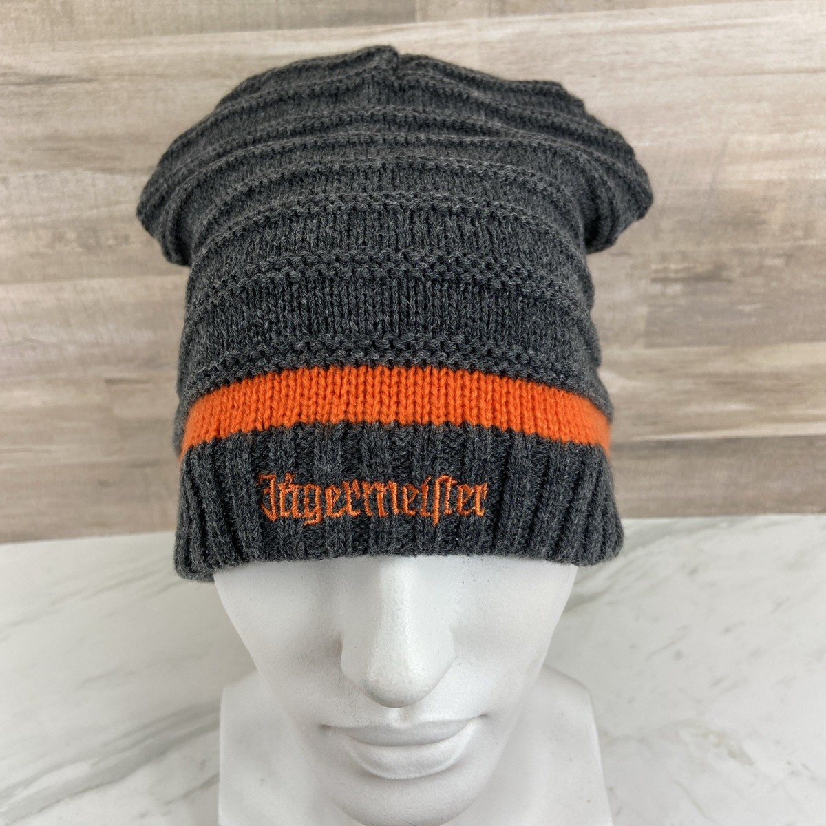 Jagermeister Promo Hat Winter Knit Beanie Embroidered Gray Orange
