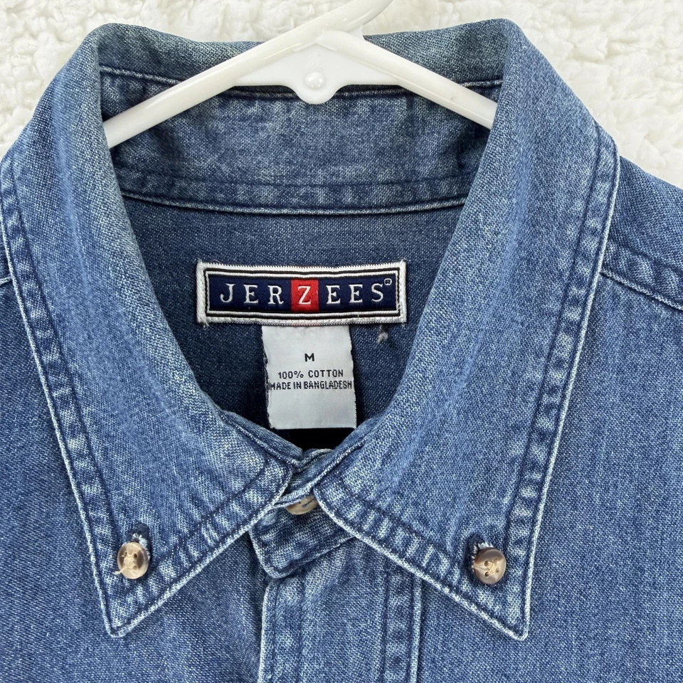 Camisa vaquera Palms Las Vegas para hombre mediana azul con botones manga larga jerzees Foto 4 de 4