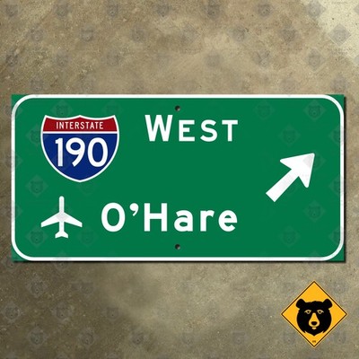 Chicago O'Hare Interstate 190 highway road freeway guide sign 1961 green 24x12