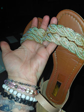   Sparkling Braided Rhinestone Ankle-Strap Flat Sandals  