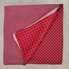 Cremieux Pocket Square Red Pink 100 Silk 4 Panels Micro Print Foulard New 35