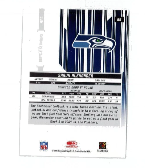 2005 Leaf Rookies & Stars Shaun Alexander Emerald SP #'d  /150 Seattle Seahawks! - Image 2 of 2