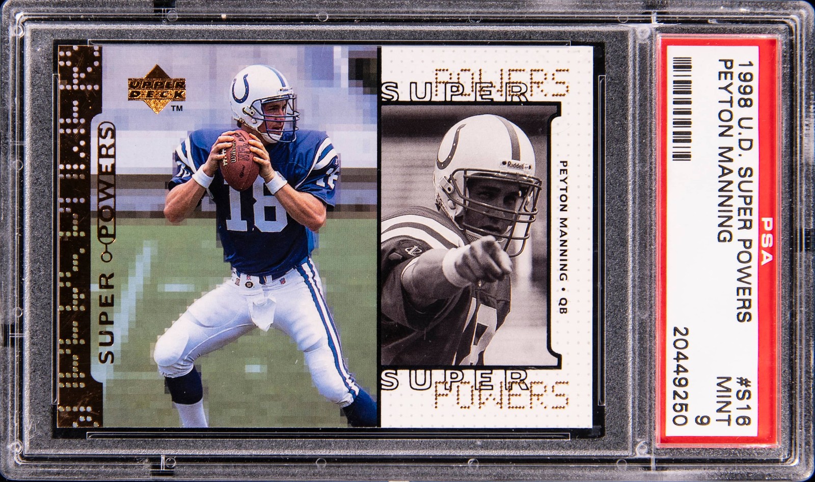 1998 Upper Deck Super Powers #S16 Peyton Manning Rookie Card - PSA MINT 9