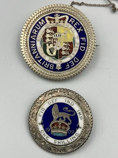 Mounted Enamelled Coin Brooches George III Half Crown and Edward VII Shilling