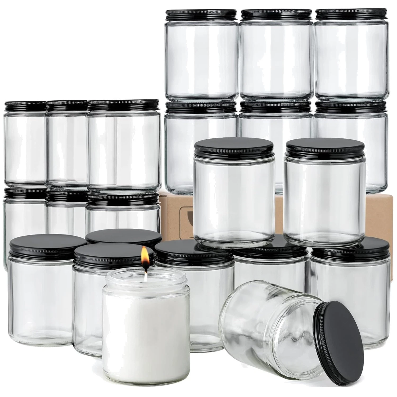 Airtight Glass Jars with Metal Lids, 24 Pack