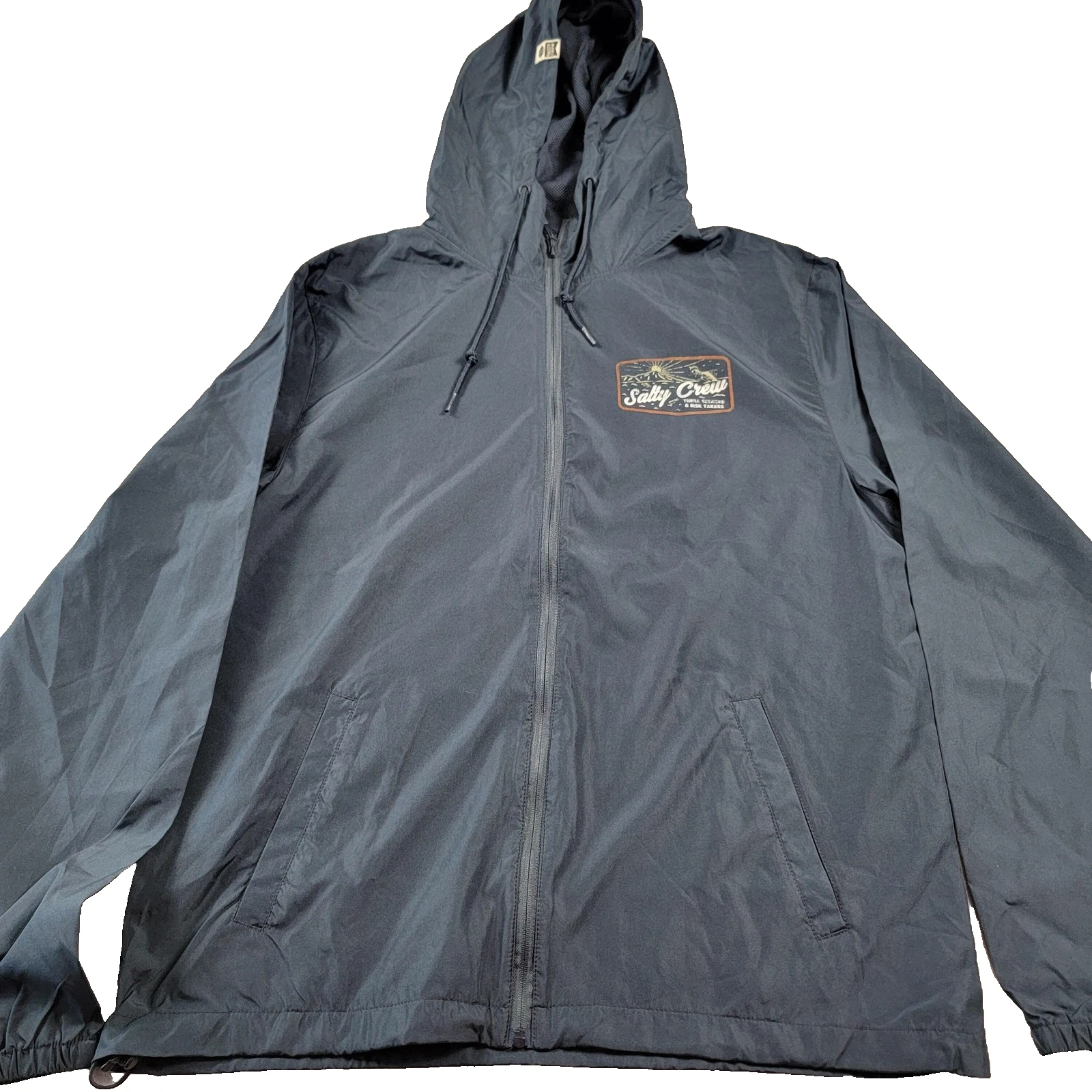 Salty Crew Jacket Unisex Large Blue Hooded Windbreaker Fishing Outdoor (897)