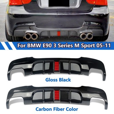 Carbon Color/Gloss Black Rear Diffuser w/ LED For BMW E90 E91 M Sport 2005-2011