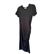 Treasure & Bond Black Side Ruched Midi Shirt Dress Small