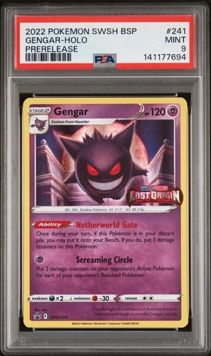 2022 POKEMON SWSH BLACK STAR PROMO PRERELEASE #241 GENGAR-HOLO PSA 9