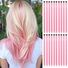 FAYDERS 20PCS Pink Hair Extensions Clip in 22 Inch Colored Hair for Women B...