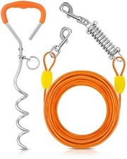 Petbobi Dog Tie Out Cable and Stake, 40ft Heavy Duty Dog Leads for Yard Orange