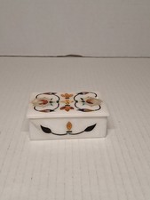 VTG Marble Inlay Art Trinket Jewelry Box From India Semi Precious Stone 