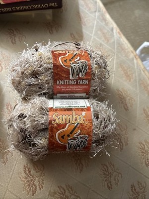 2 SKEINS OF SAMBA KNITTING YARN, EYELASH, CARNIVAL & COCOA  , 1.75 OZ EACH
