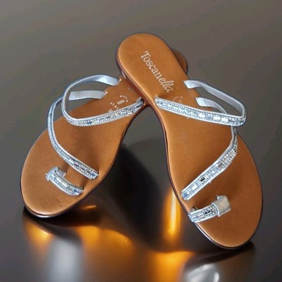 New ITALIAN SHOEMAKERS TOSCANELLA Made In Italy Rhinestone Sandals Womens Sz 9.5