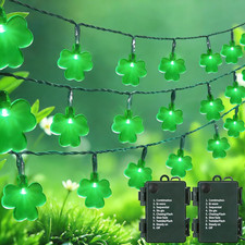 2 Sets Shamrock String Lights, Total 32.8Ft 100 LED Green St Patricks Day Lights