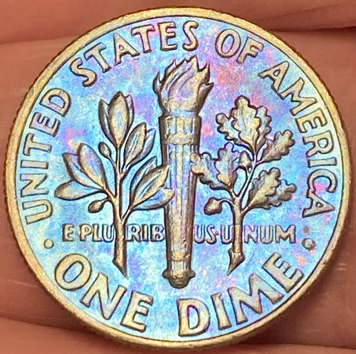 1977-P Roosevelt Dime Beautiful Lustrous Blue Toned Coin #12