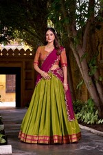 Latest Kanchipuram Lehenga Choli With Rani Pink Dupatta For Traditional Wear