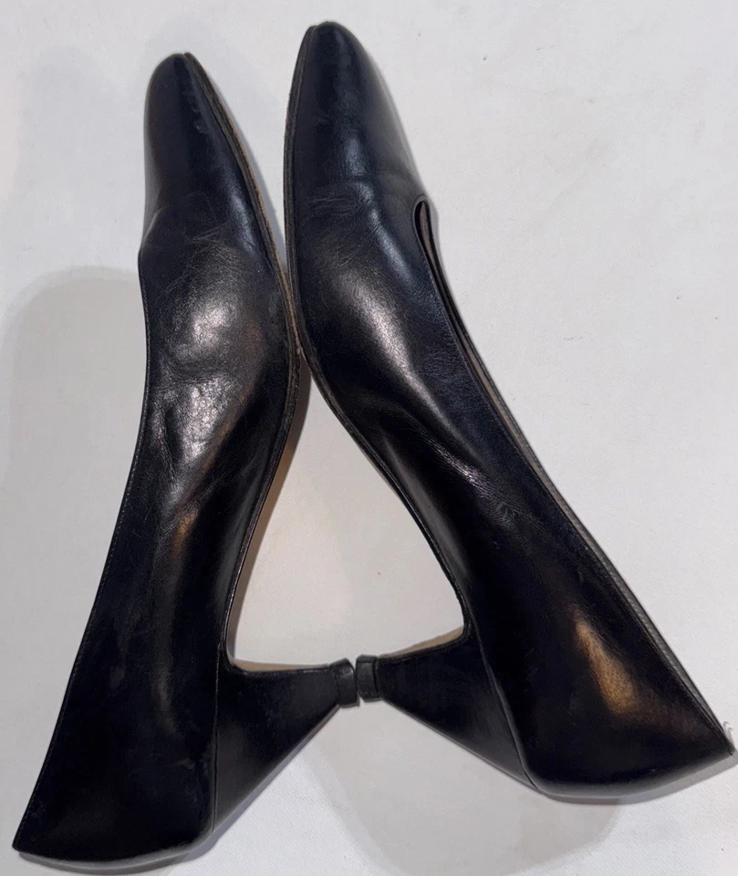 Никелевые винтажные туфли-лодочки дизайнерские стильные кожаные старые деньги опрятные туфли на каблуках - Изображение 3 из 4