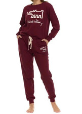 Keith Haring Women's Lounge Set Long Sleeve Crew Joggers SIZE S Burgundy/Red