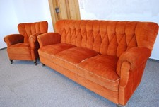 Vintage Sofa And Armchair Orange Upholstery Design 1950s 60s