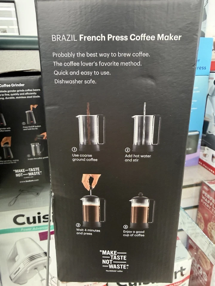 Bodum Brazil 8 Cup 34oz French Press Coffee Maker Black: Glass Carafe, Dishwashe - Image 2 of 3
