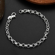 Solid 925 Sterling Silver 4mm Round Link Belcher 8 inch Bracelet Men / Women