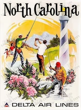 North Carolina Vintage Travel Poster 1974 Delta Airlines Wall Art Print