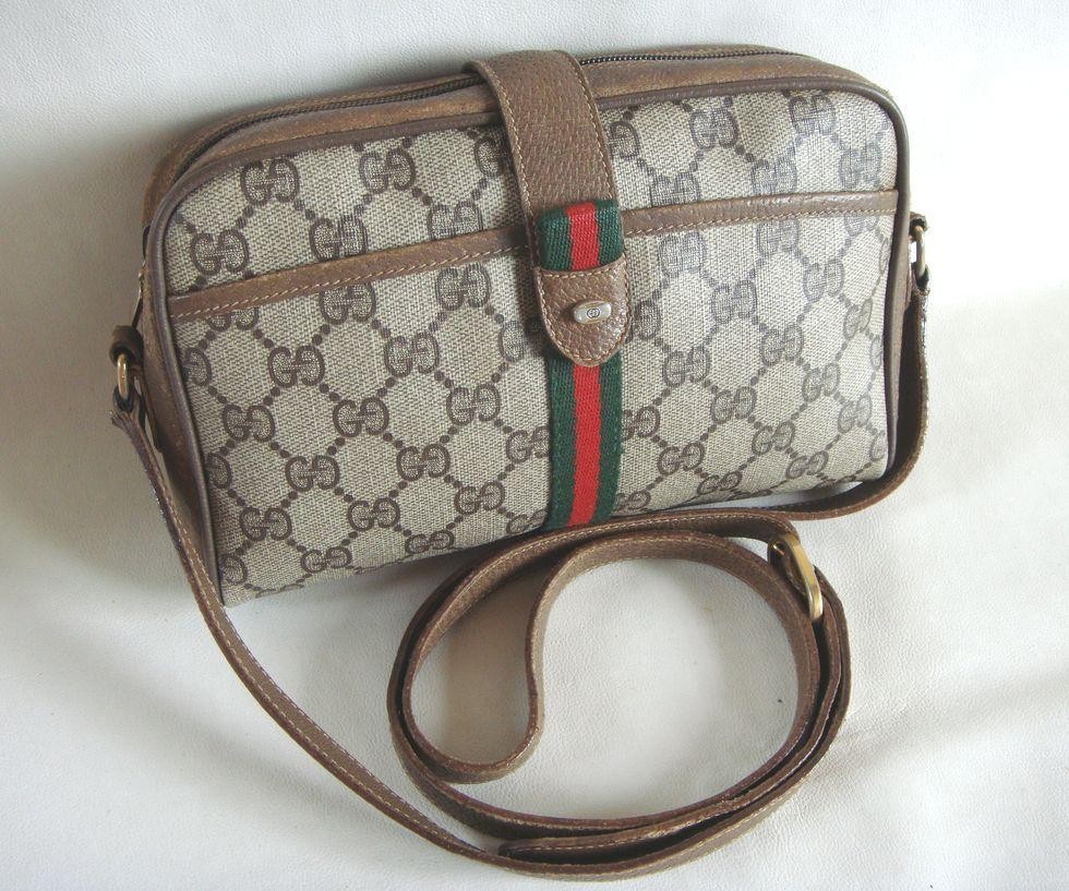 GUCCI Vintage Sherry Line Leather Shoulder Bag in Brown