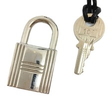 Hermes Cadena Key No102 Silver Leather Strap Padlock Timepiece Vintage Used