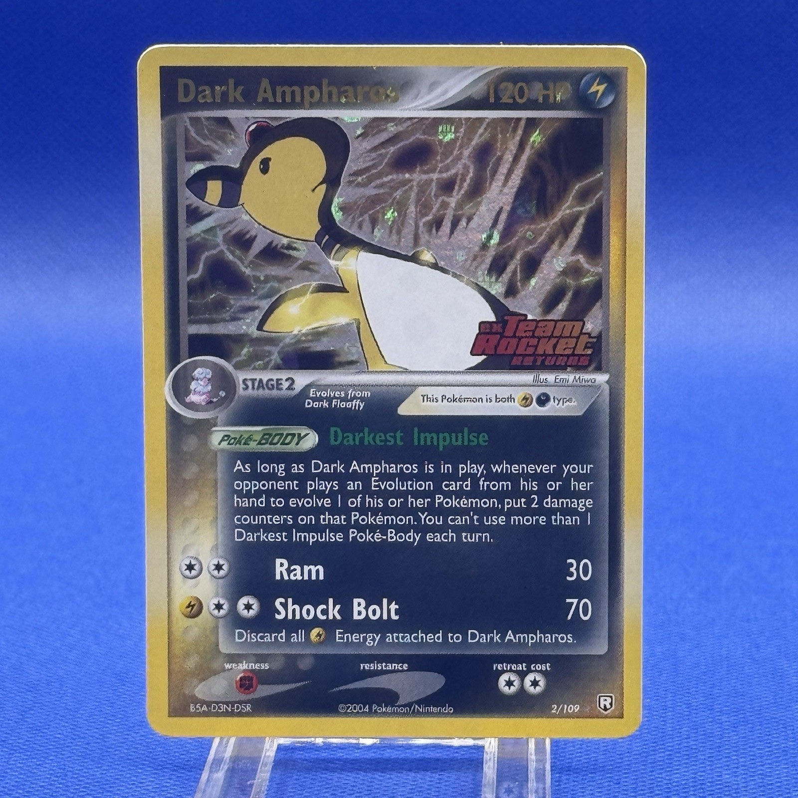 Dark Ampharos w/ Swirl (Pokémon: Team Rocket Returns #2/109, 2004) LP - Rev Holo