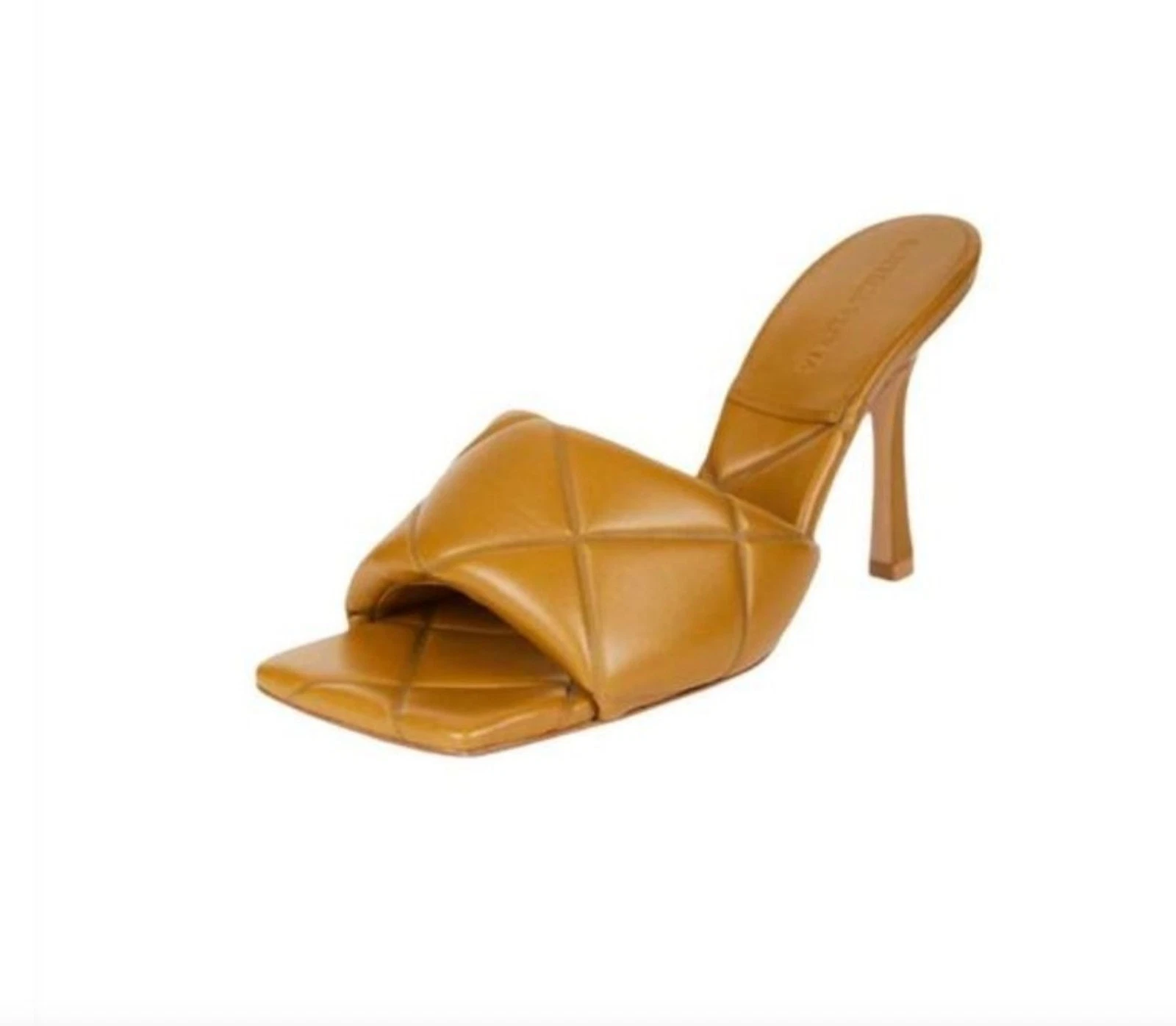 Bottega Veneta — Bottega Veneta Lido Quilted Embossed Heeled Mules Acorn Womens Size 37 US 7