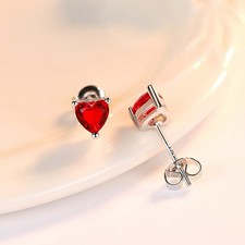 Dainty Heart Stone 925 Sterling Silver Stud Earrings Women Girls Jewellery Gift