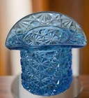 Fenton Blue Aqua Glass Daisy and Button Hat Figurine Toothpick Holder