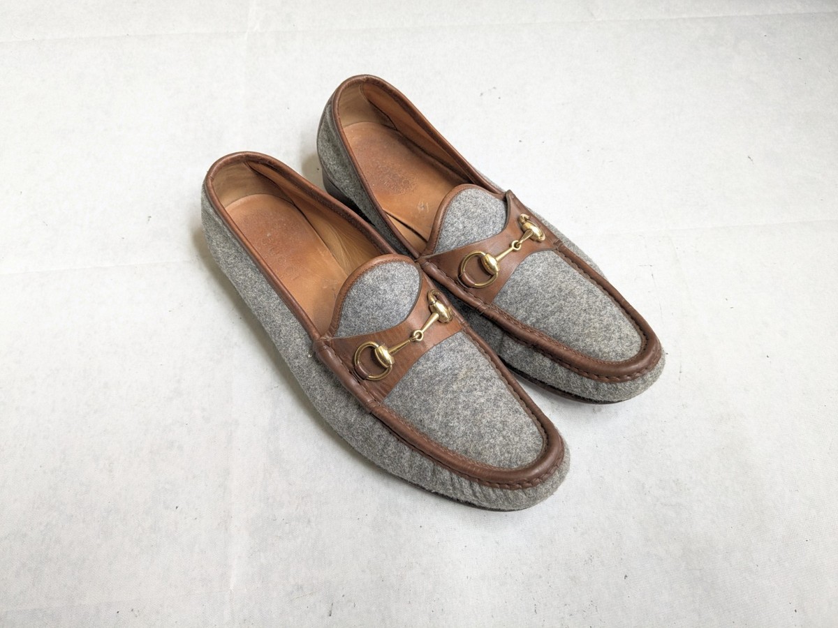 Gucci Horsebit Loafers Brown Leather Gray Wool Men 10 Gucci Horsebit Loafers Men US 10 Brown Leather Gray Wool  main image 2