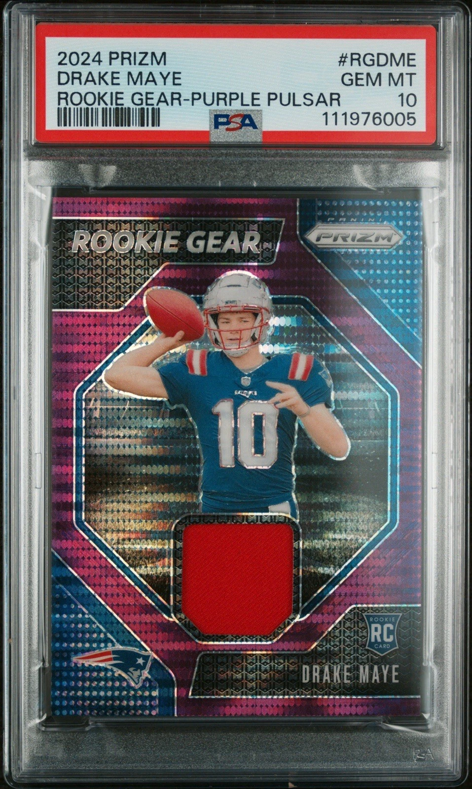 Drake Maye Panini Prizm Rookie Gear #RGDME Purple Pulsar