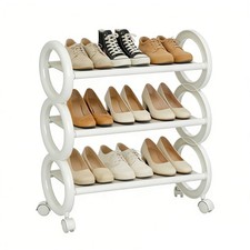 3-Tier Rolling Shoe Rack with Wheels,Circular Design Metal Storage Shelf