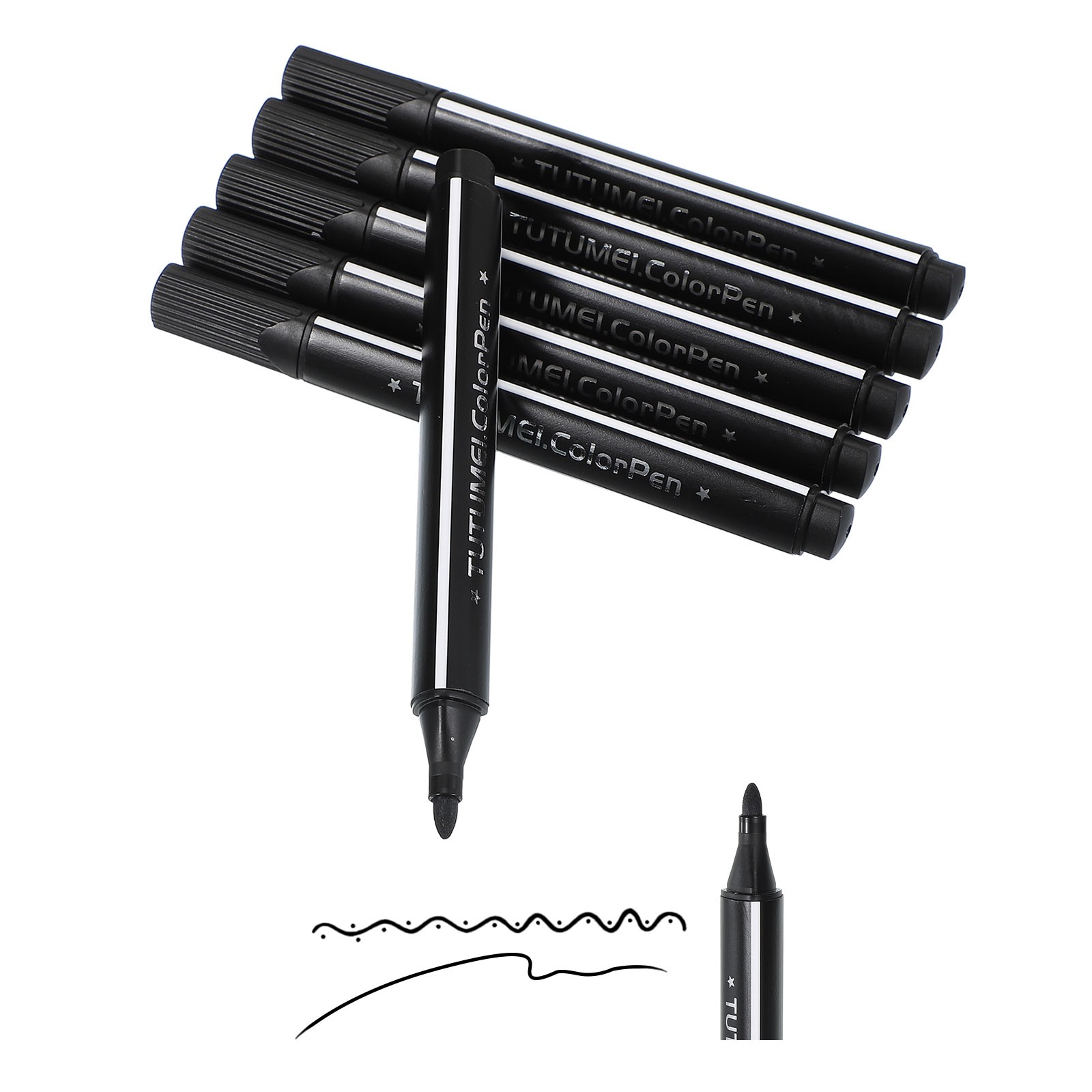 , Black 6 Pack Washable Coloring Markers Water Color Pens