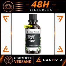 natural elements Vitamin D3 + K2 Tropfen 50ml - Hochdosiert, Laborgeprüft