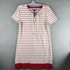 Tommy Hilfiger Dress Womens Large White Red Stripe Lace-Up Nautical Casual