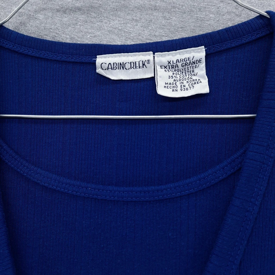 Cardigã suéter feminino Cabin Creek XL azul botão frontal malha com nervuras aparência em camadas - Imagem 2 de 4