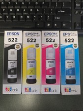 GENUINE Original Epson 522 EcoTank Ink Set Black Cyan Magenta Yellow NEW
