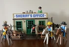 Playmobil Western Sheriff's Office 6 Cowboys 5 Horses, Jail As Pictured~Vintage