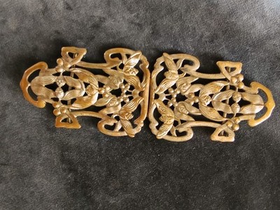 Large Antique Art Nouveau Brass Belt Buckle Floral Openwork 14 cm