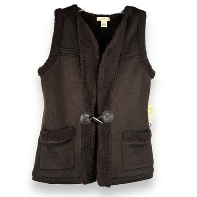 Eagles Eye Toggle Vest Size Small Wool Mix Faux Fur Rustic Earthy Rustic Granola