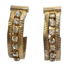 Vintage Earrings Mesh Clear Rhinestones Mid C...