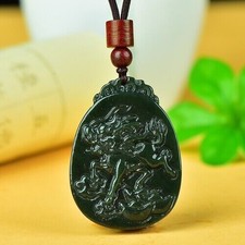 Fire Unicorn Pendant Natural Hetian Jade Hand Carved Unicorn Pendant Necklace