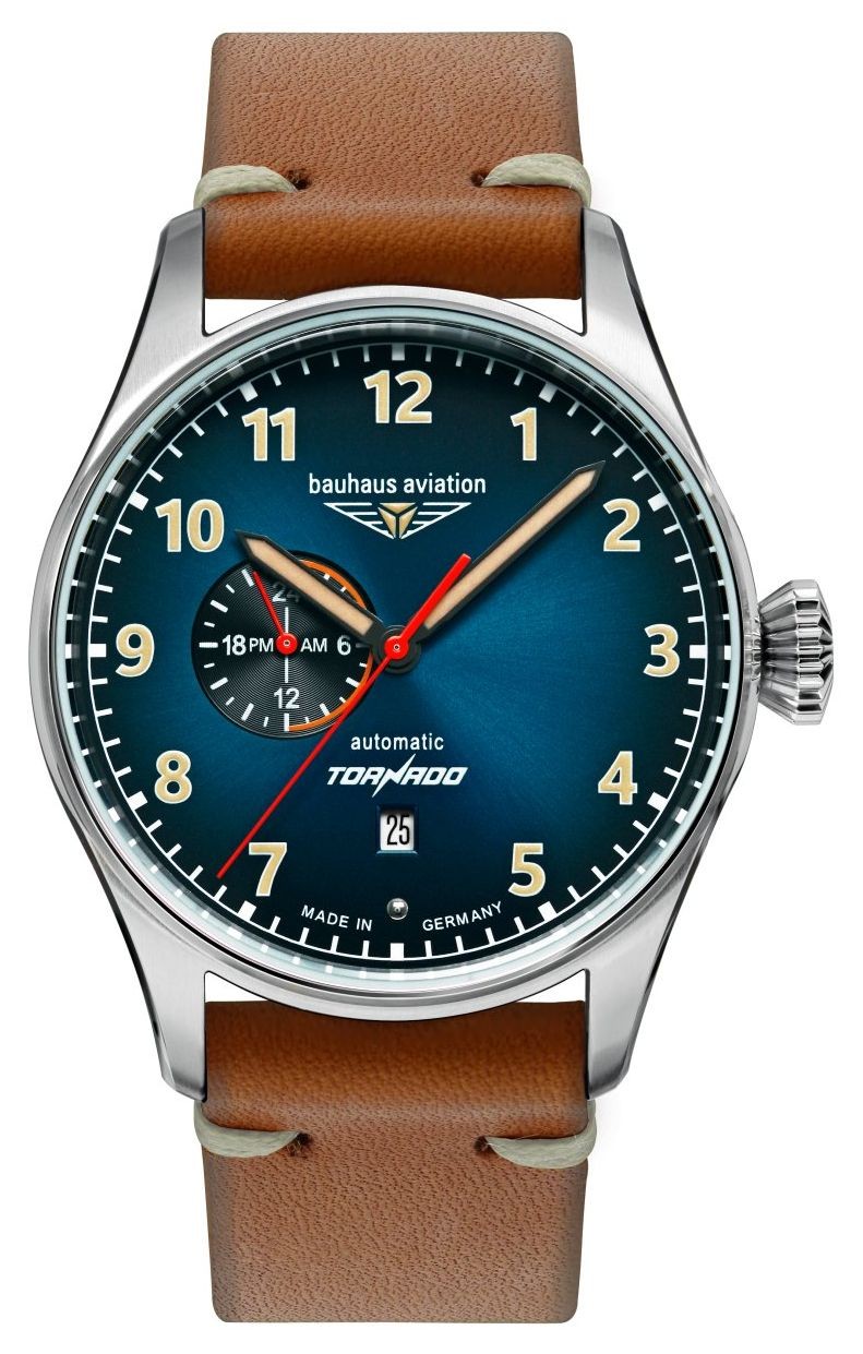 Bauhaus Aviation Tornado Automatic (42mm) Blue Dial / Brown Leather Strap