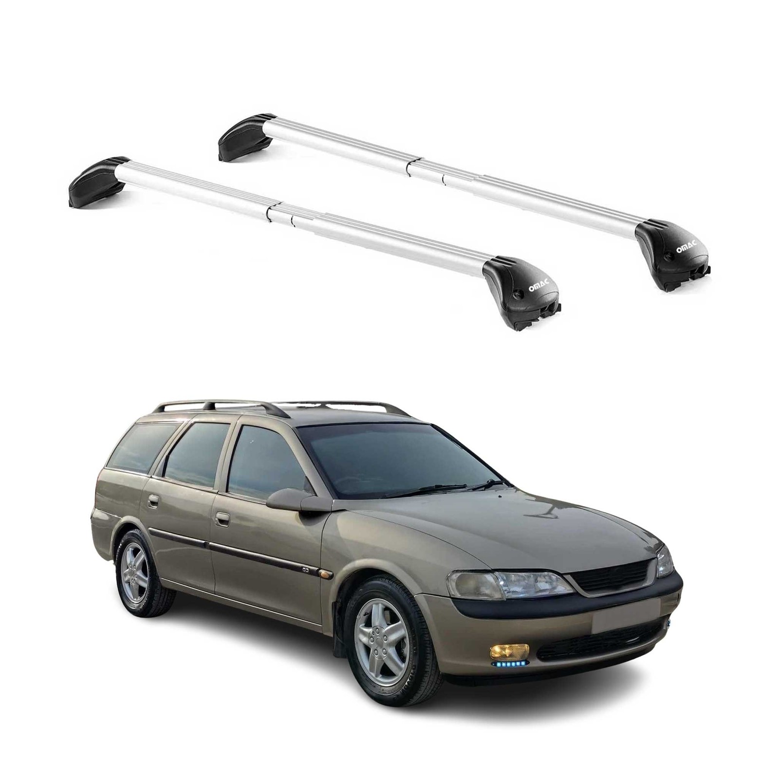 Barres de toit Opel Vectra B Wagon gris argenté pour voyages en famille et ski