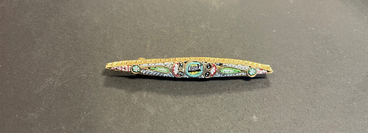 Broche Vintage Mosaïque De Rome Circa 1900 - Laiton Et Verre Multicolore - Superbe état